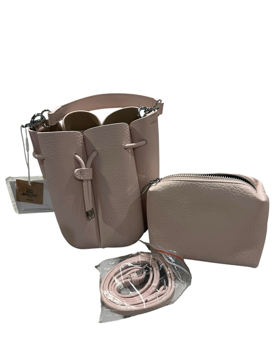 Handbags - Pink Leather Bucket Bag with extra bag and strap inside